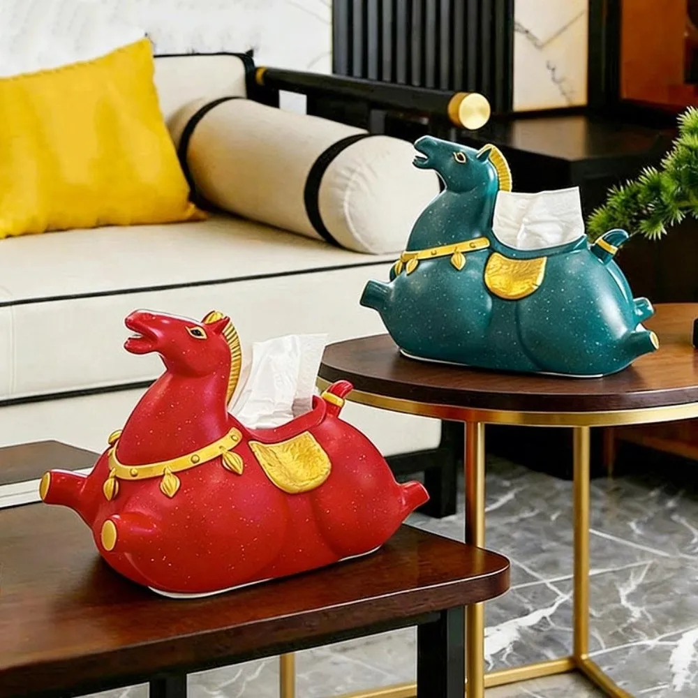 Chinese Stijl Paard Jaar Tissue Box Figuur Model Paard Tissue Opbergdoos Anime Decoratieve Zodiac Paard Model Verjaardagscadeau