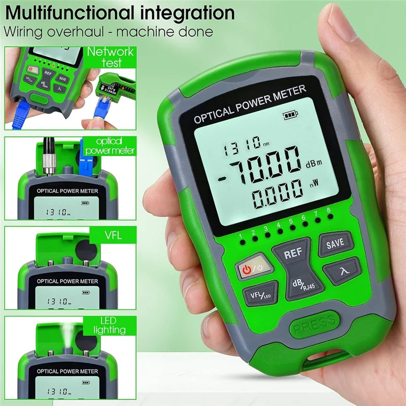 RMWIN-Rechargeable Portable Fiber Optic Cable Tester With RJ45 Network Testing MC70-VFL 30KM Fiber Optic Power Meter