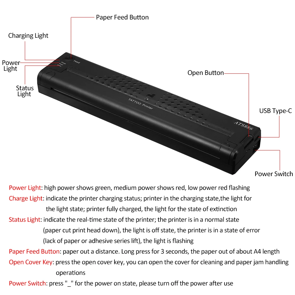 Cordless thermocopier thermal printer tattoo Portable Rechargeable Tattoo Printer Tattoo Transfer Professional tattoo machine