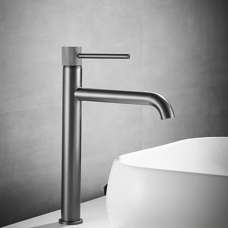 Solid brass basin mixer tap with hot and cold water spouts Grey finish Bathroom basin mixer tap Left and right rotation