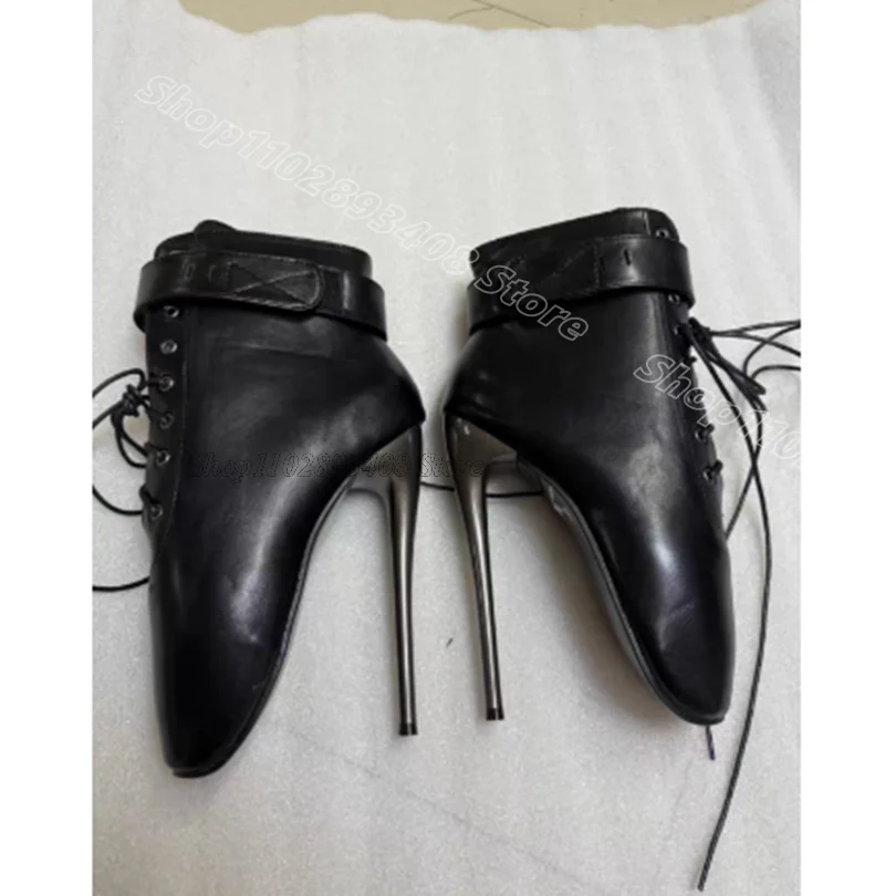 

Black Ballet Lace up Pumps Side Zipper Matte Leather British Style Spring Women Party Dress Stiletto Pumps Zapatos Para Mujere