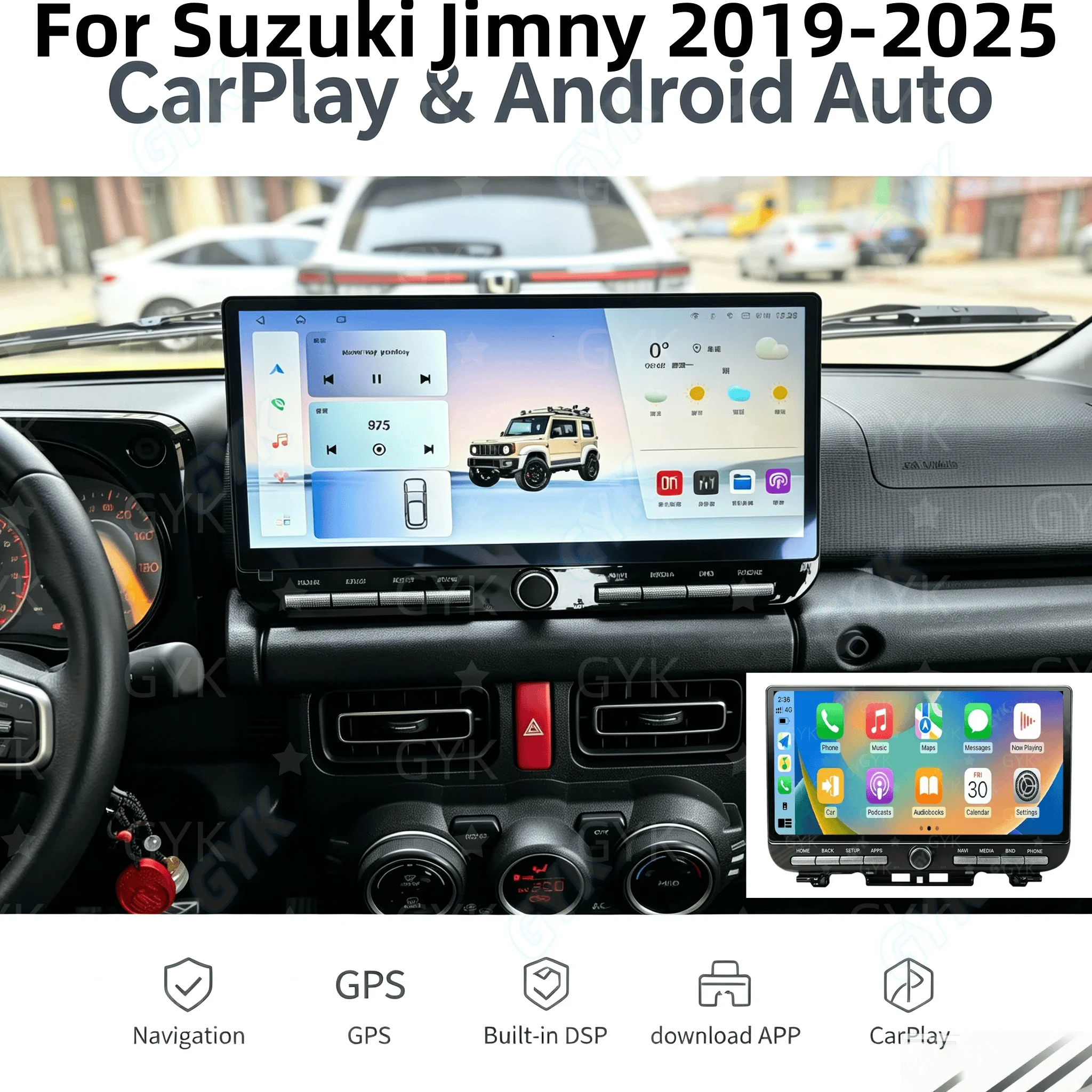 For Suzuki Jimny 2019-2025 Android 14 Car Radio Car Multimedia Player Touch Screen GPS Navigation Wireless CarPlay DSP Touch