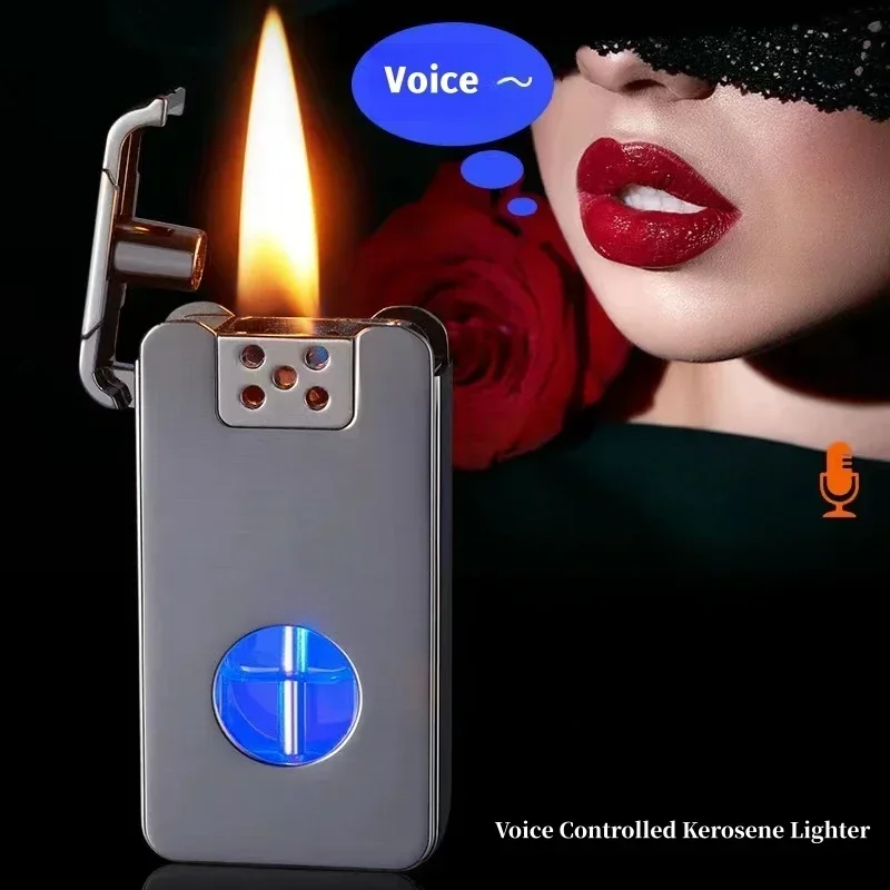 

Metal Intelligent Voice Controlled Kerosene Lighter Large Capacity Transparent Blue Light Oil Window Sensitive Arc Ignition