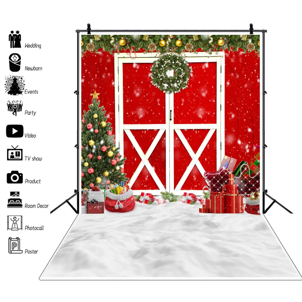 Merry Christmas Backdrops Photography Winter Snow Xmas Tree Gifts Background Party Decor Baby Portrait Photographic Photo Studio