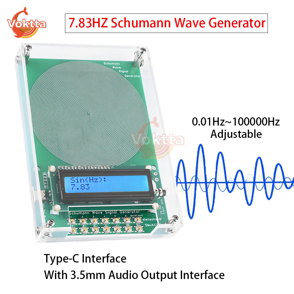 7.83HZ Signal Generator Schumann Resonance Sine Wave Generator 0.01Hz~100000Hz Adjustable DC 5V Type-C Interface