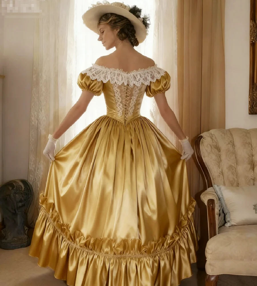 

Очаровательное золотое средневековое вечернее платье с корсетом на спине, 18-е очаровательное платье для выпускного вечера времен Гражданской войны, элегантное эстетичное торжественное мероприятие