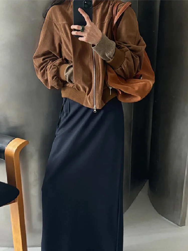 Jaet da baseball in pelle scamosciata autunnale da donna ort allentato casual versatile capispalla Dongda Gate Deer Hide Coat per donna