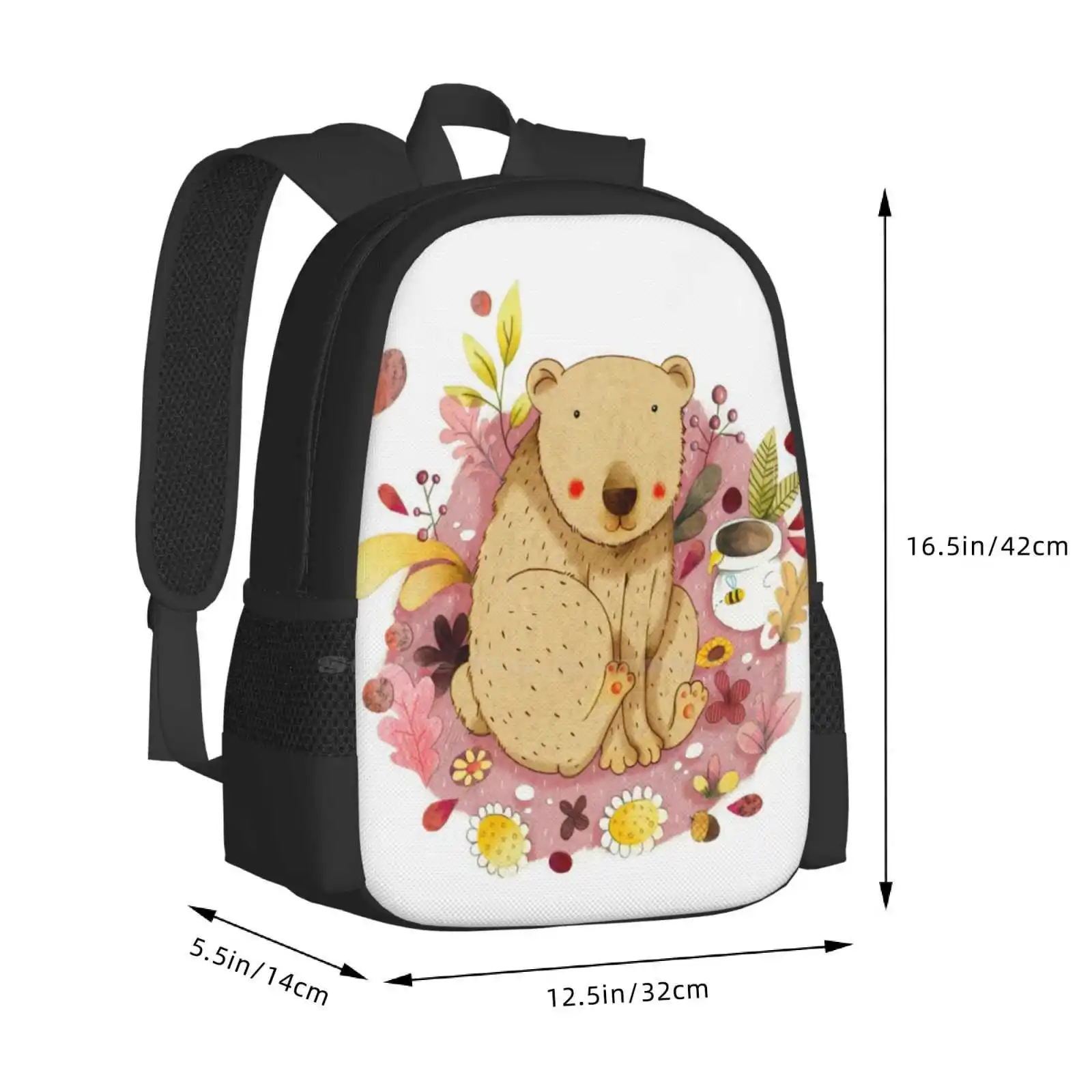 Bear With Honey-Pot Bag Backpack For Men Women Girls Teenage Bear Flowers Collage Animal Honey Pot Nature Pink Red Kids