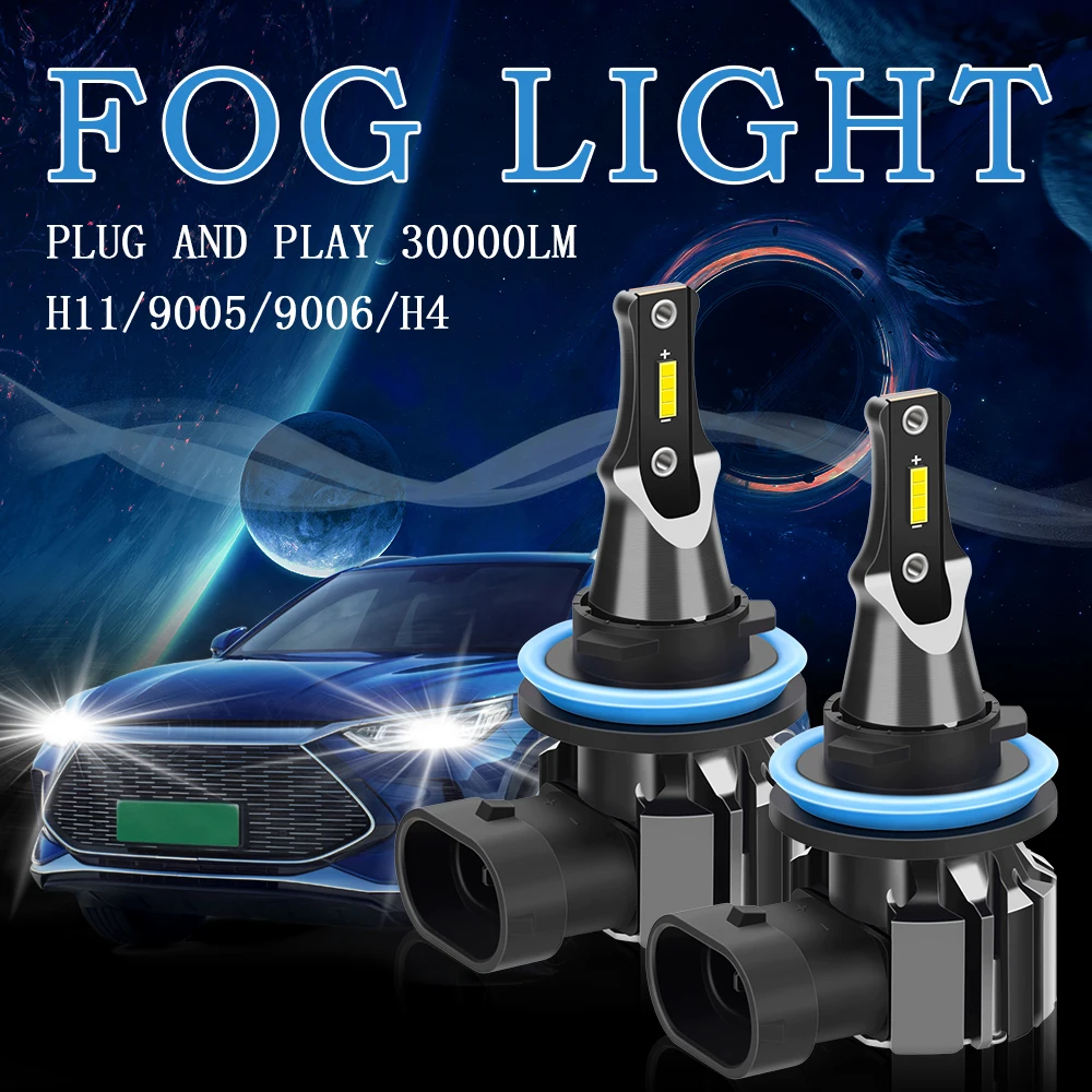 

30000LM High Bright H11 9005 9006 H10 LED Car Front Fog Lamp HB3 HB4 H4 9145 6000K White Bulb Canbus No Error Auto Fog Light 12V