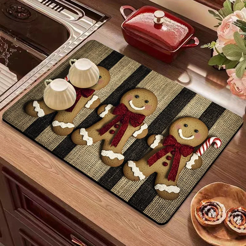 VIKAMA Diatomite Drying Mat, Quick Dry Non-Slip Heat Resistant Easy to Clean Coffee Machine Mat Holly Berries Snowflakes