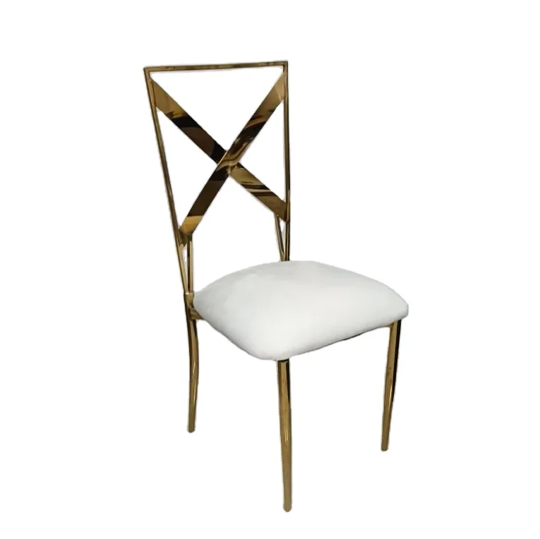 

*Newest Design Cross Back Wedding Chairs Stainless Steel Silver or Gold Wedding Party Dining Chairs on Sale