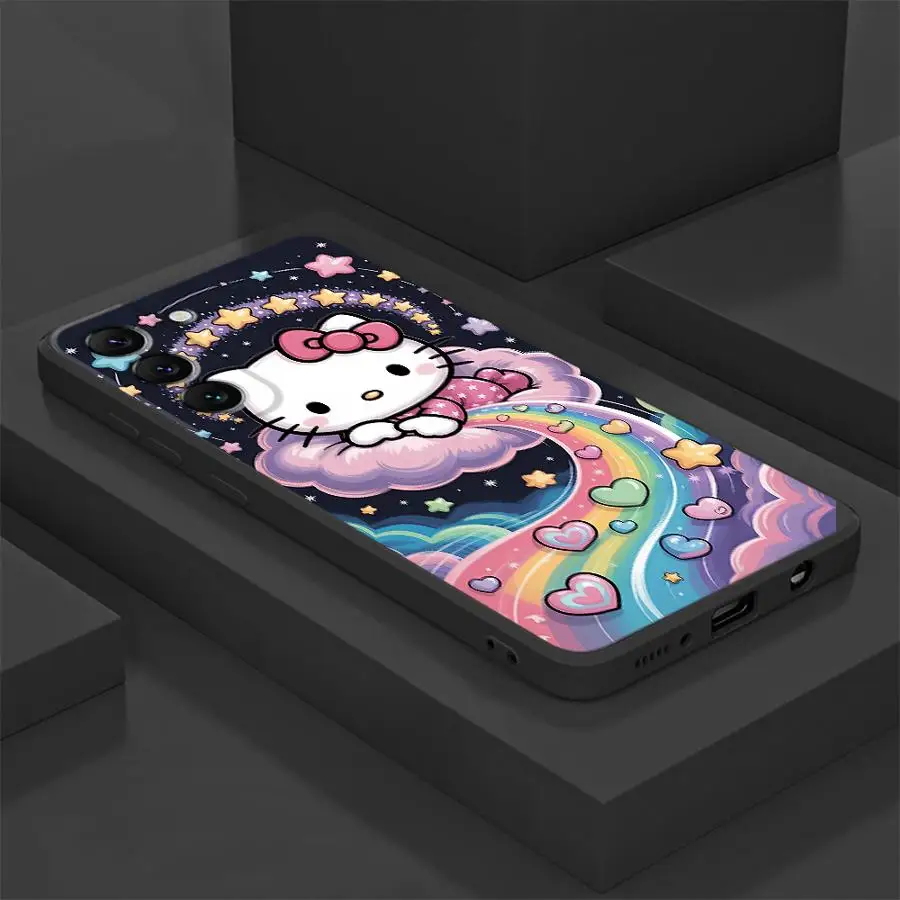 أسود لينة غطاء الهاتف حقيبة لهاتف سامسونج غالاكسي A36 A24 A55 A22 A52 A32 A26 A72 A25 A71 A51 A73 A41 A23 A53 A35 لطيف سانريو مرحبا #2