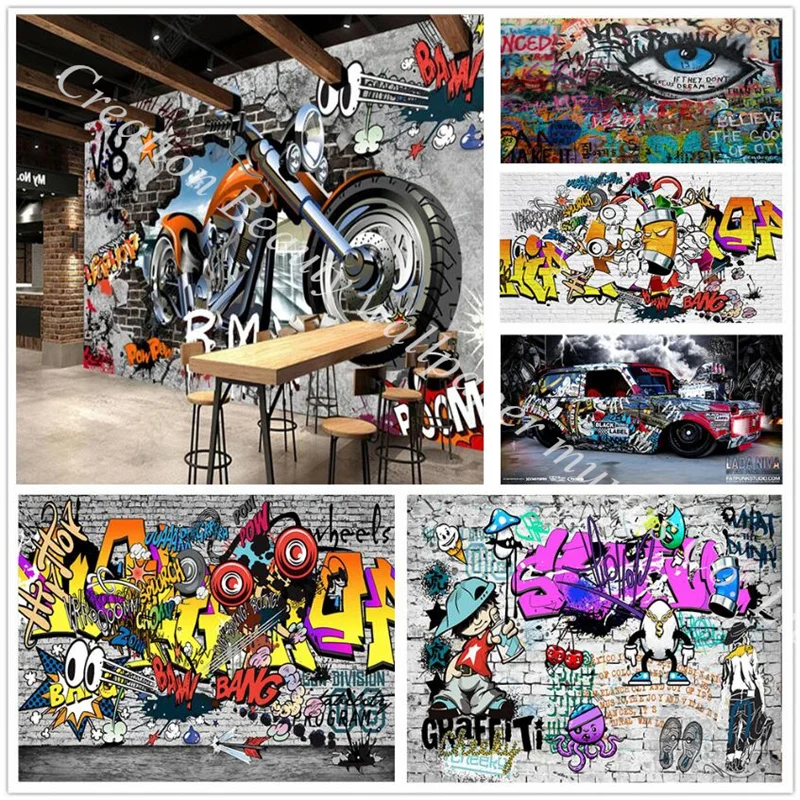 Custom Personalized Street Graffiti Wallpaper Industrial Decor Mural Bar Restaurant KTV Club Backdrop Wall Paper Papel Tapiz 3D