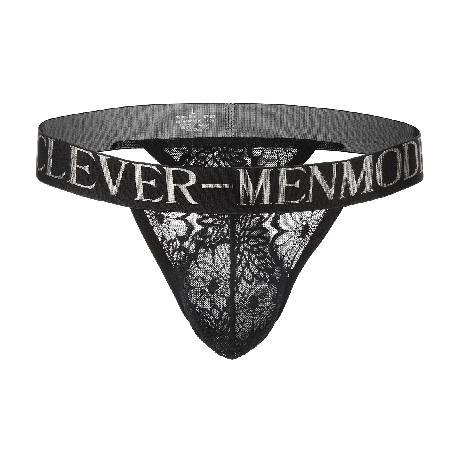 CLEVER-MENMODE Thong Lace Underwear Men tanga hombre Panties Sexy Penis Pouch Lingerie T-back Transparent Underpants Wide Waist