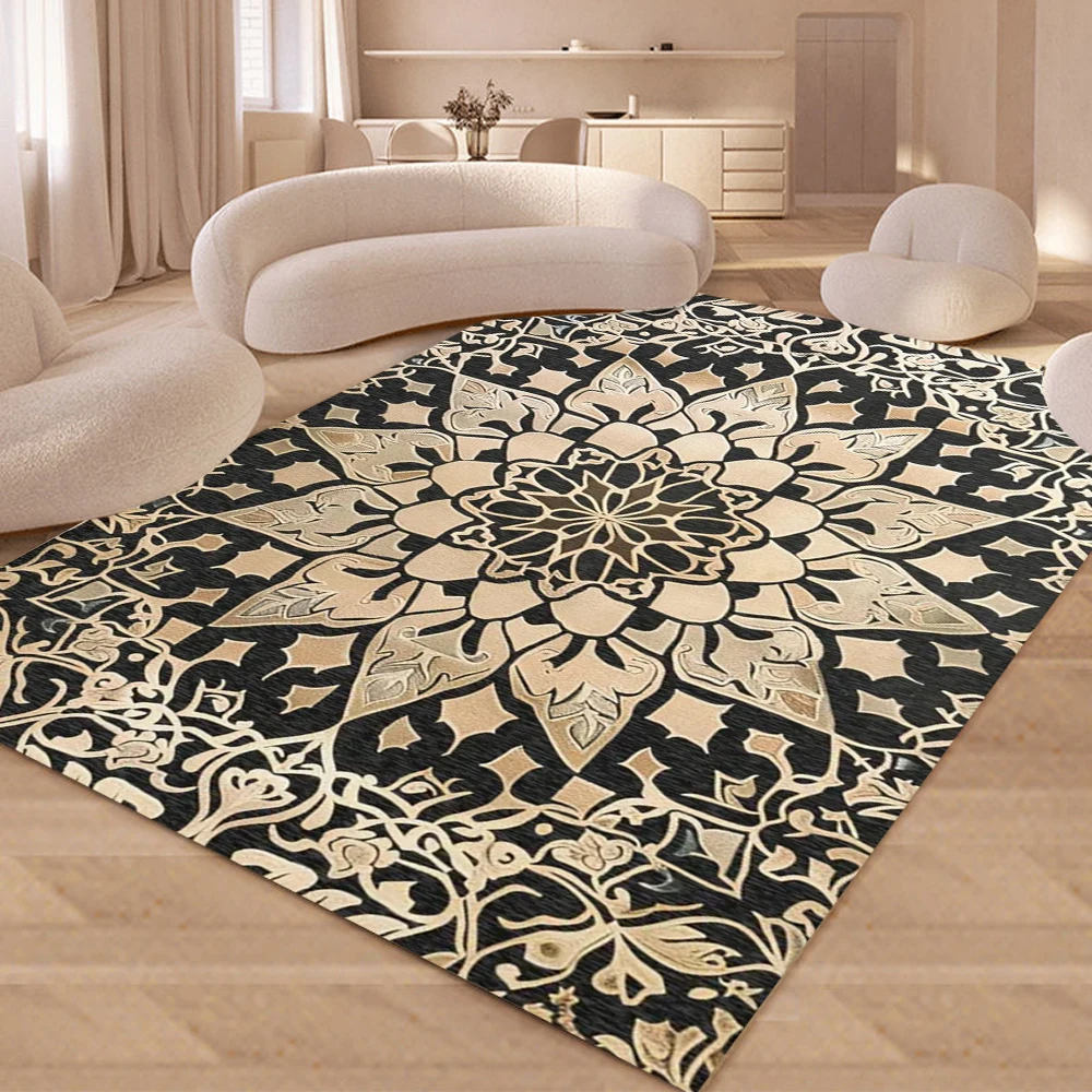 Boho Area Rugs Washable Vintage mandala Neutral Large Carpet for Dinning Room Living Room Bedroom Farmhouse Non Slip Mat