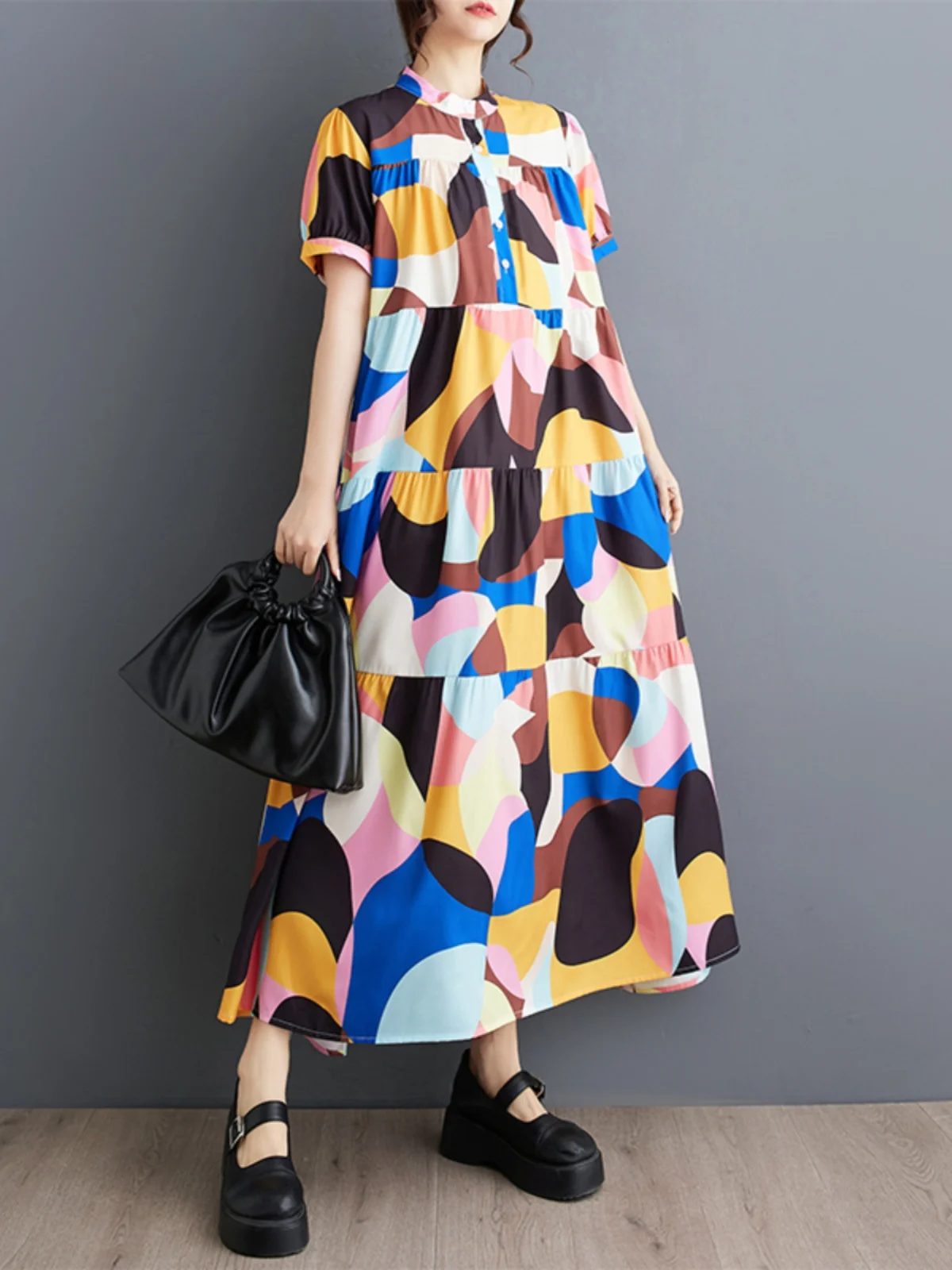 Korean Sle Summer Loose Slimming ort Sve Print Midi irt Dr Polyester Cotton Long Skirt Women's Faion Casual Dr