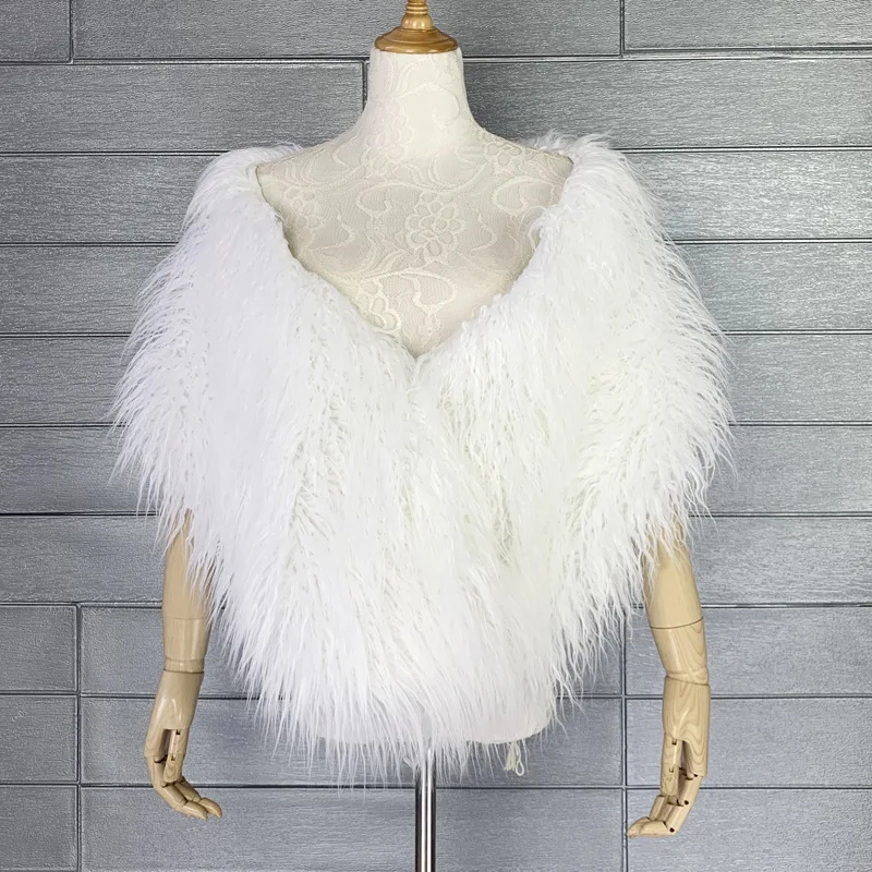 2023 NEW Women Faux Mongolia Sheep Fur Long Shawl Bridal Wedding Wrap  Female Waistcoat Cloak Furry Coat