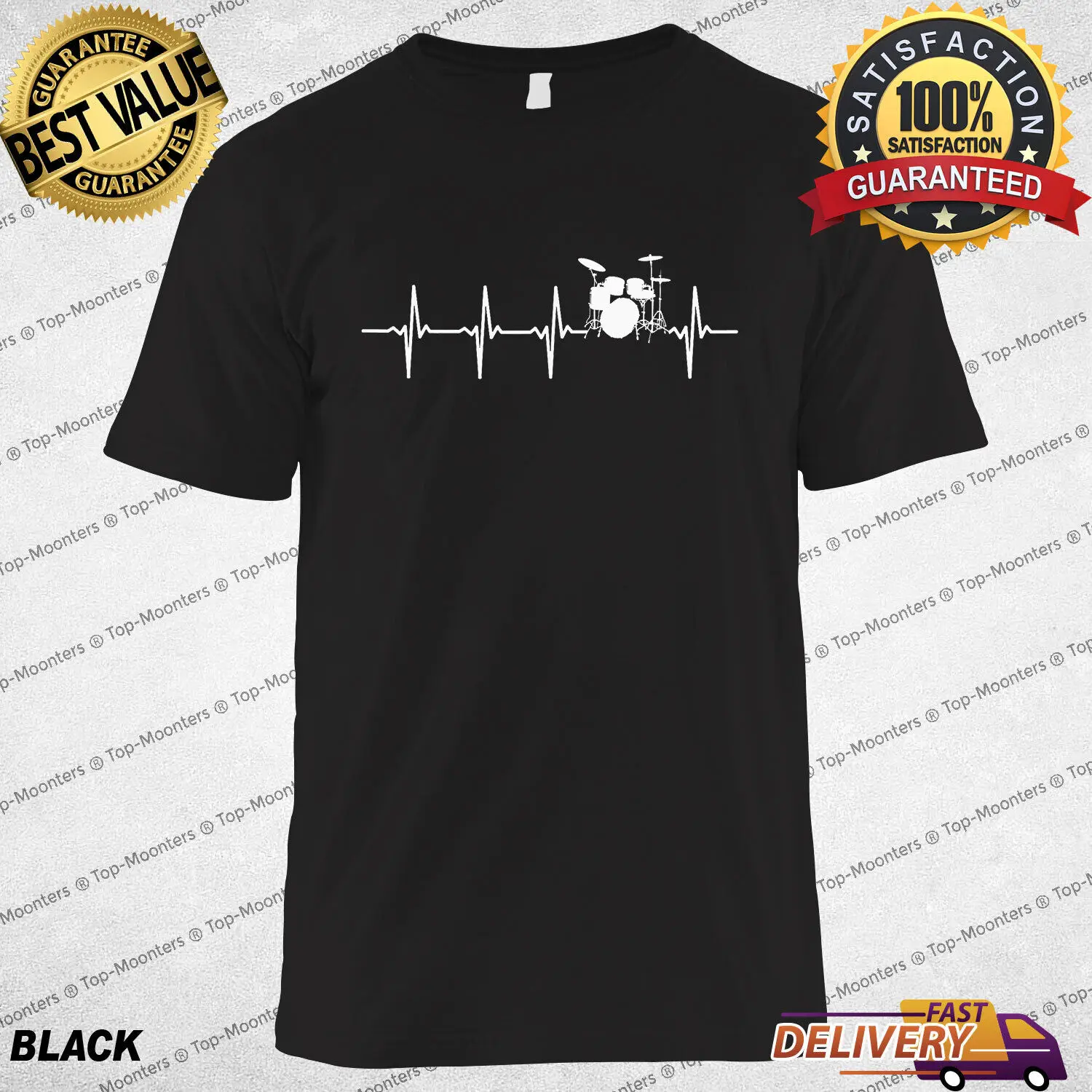 Drums Heartbeat T-Shirt for Drummers and Percussionists, Drum Set Drumming Tee