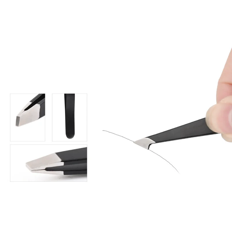 Pincettes d'épilation pincettes à sourcils en acier inoxydable rose incliné pointe noire pointe visage inoffensif maquillage outil de beauté noir