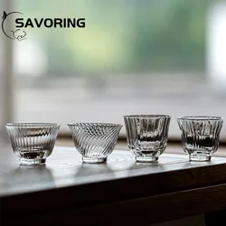 Japanese Heat-resistant Glass Petal Cup Smelling Cup Transparent Vertical Teacup Single Master Cup Small Sake Wine Cup Drinkware