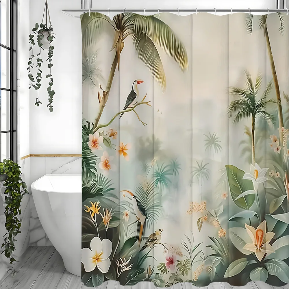 

Занавеска для душа с тропическим лесом и пейзажем, моющаяся грязеотталкивающая насадка для душа, водонепроницаемая полиэстеровая занавеска для ванны