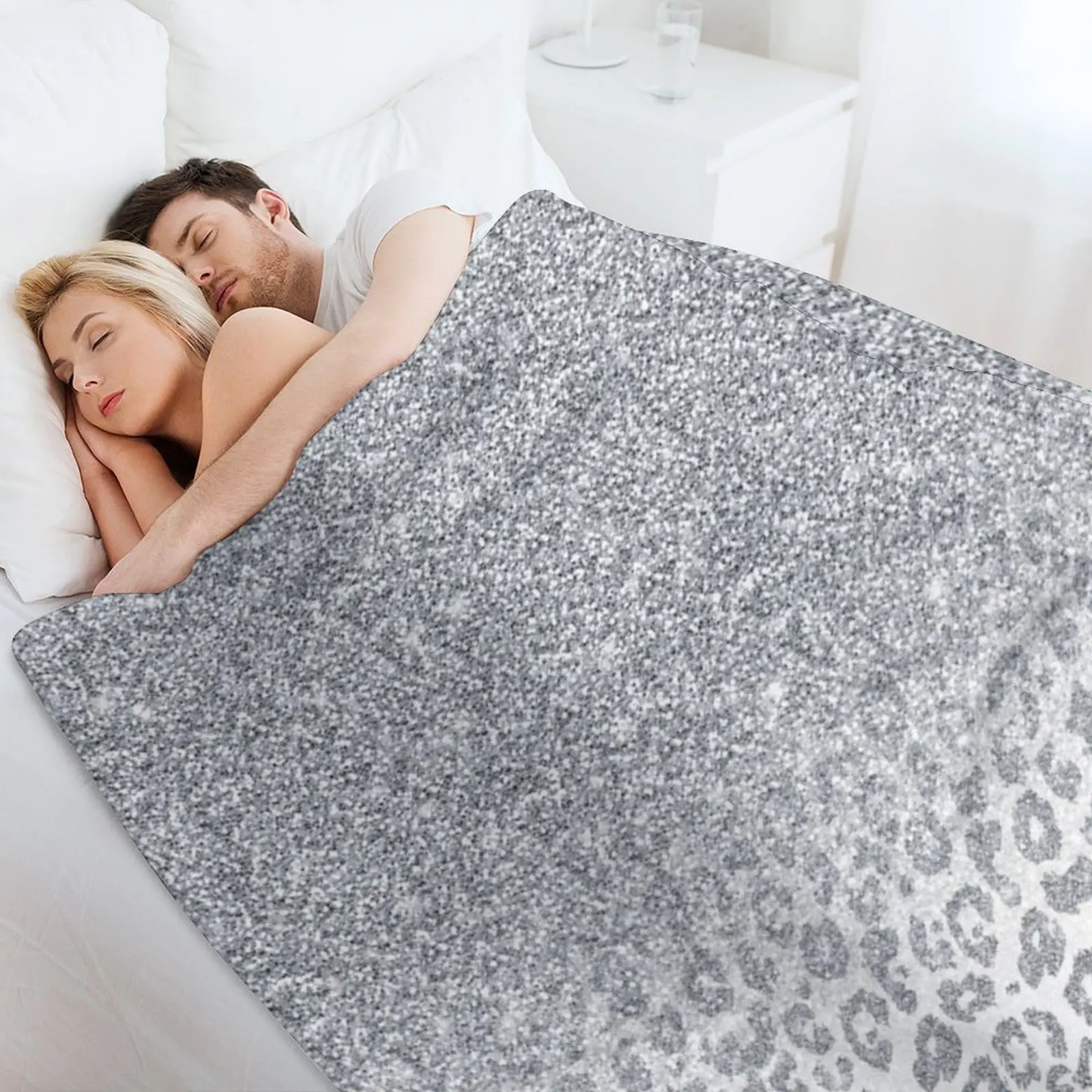 ليوبارد طباعة بريق الفضة أومبير تصميم رمي بطانية أشعث رقيقة شعر بطانيات الشاطئ