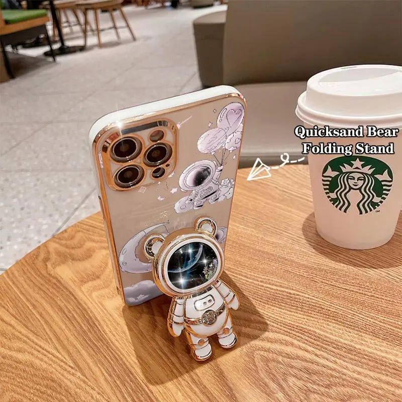 Quicksand Astronaut Plating Phone Holder Case For Samsung Galaxy Note 20 Ultra 20 10 10 Plus S10 Plus S10 S9 Plus S9 S8 Cover