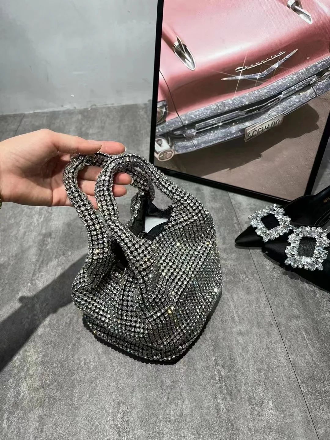 Luxury Crystal Shiny Rhinestone Diamond Bucket Bag Glitter Bling Evening Bag Clutch Purse Women's Handbag Shoulder Crossbody Bag