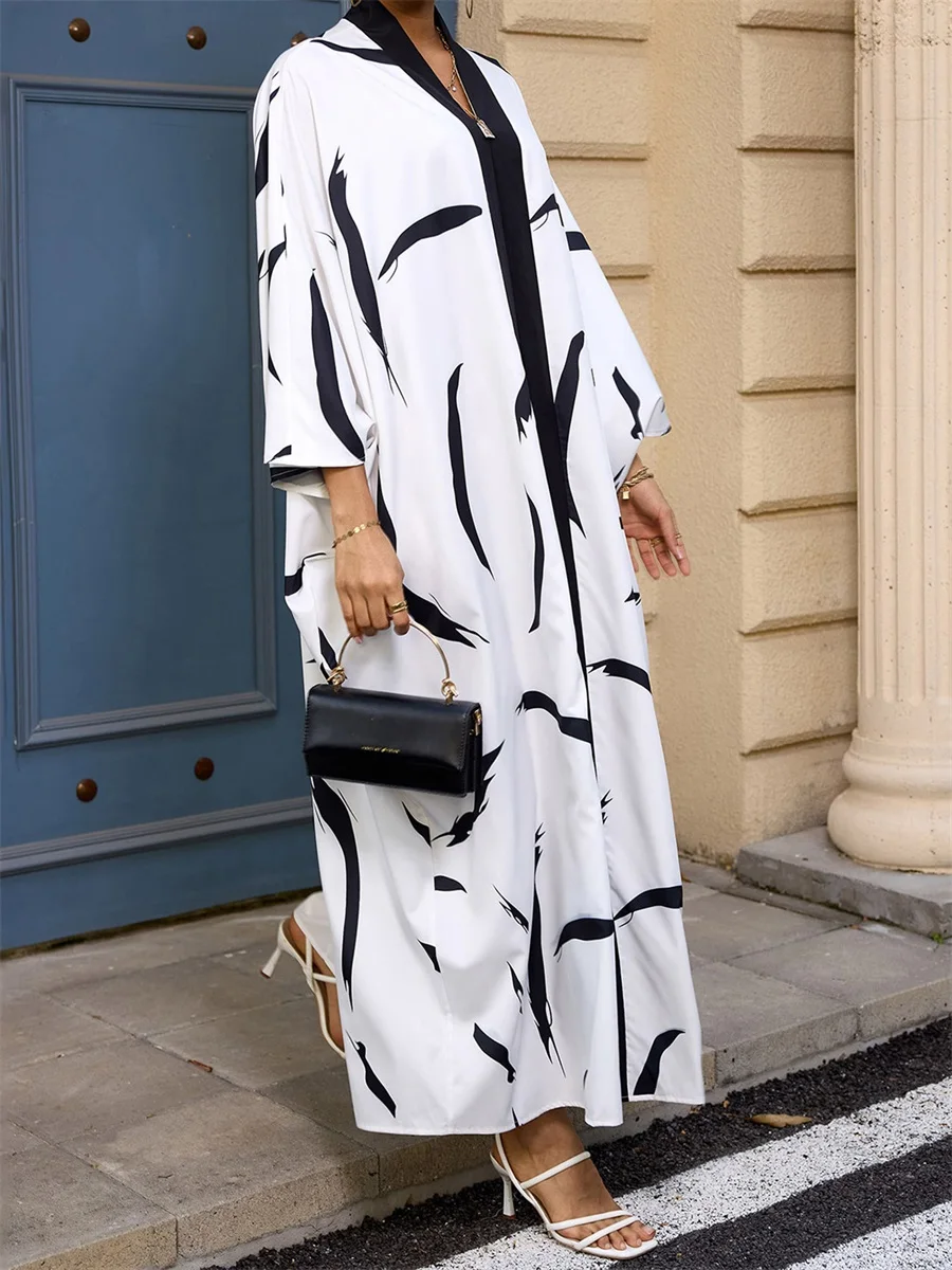 Женское арабское платье-кафтан 3, 4 рукава, v-образный вырез, свободное длинное платье на все сезоны