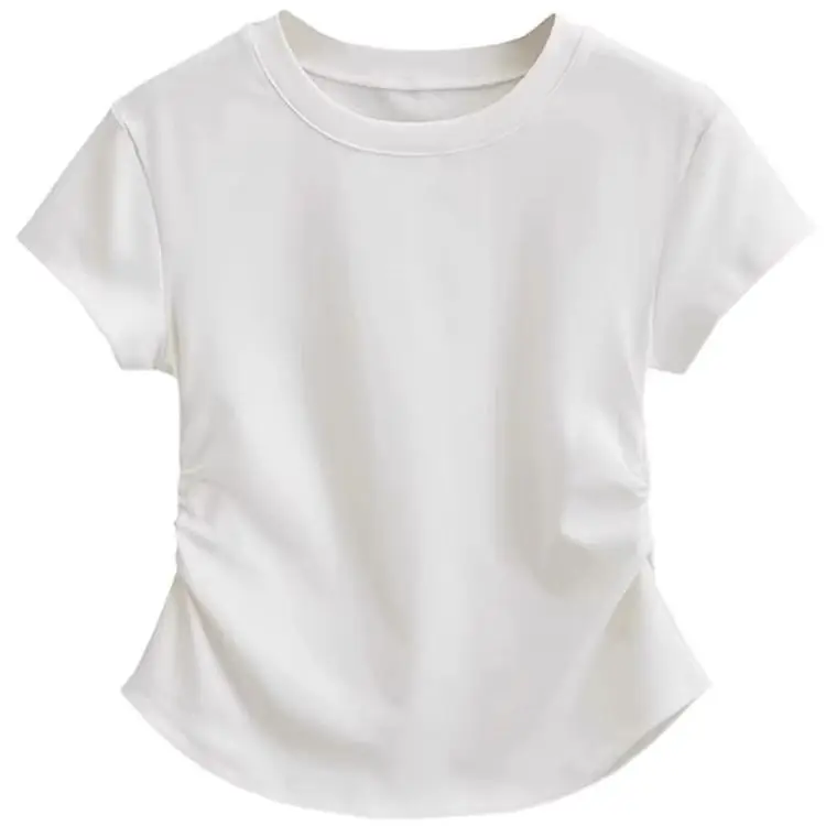 Cotton Summer T-shirt Design With A Fashionable Waistband, White Short Sleeved T-shirt Top For Women