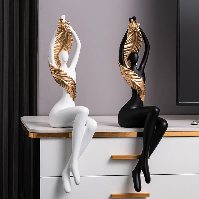 Nordic Style Female Dancer Girl Statue Modern Home Decor Resin Dancer Figurines for Office Wine Cabinet Desktop Decoration Gift