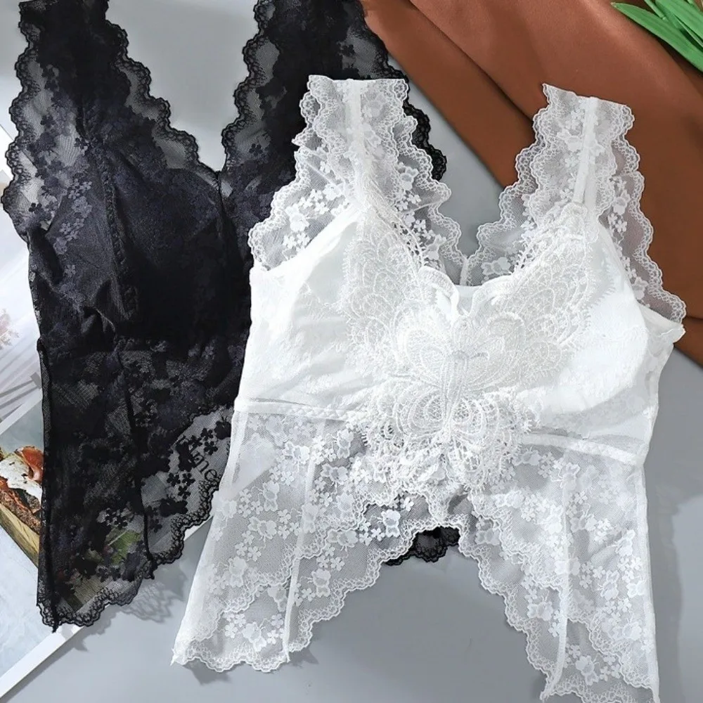Elegant Hollow Lace Camisole V Neck Transparent Crop Tops Slim Fit Backless Lace Corset Travel