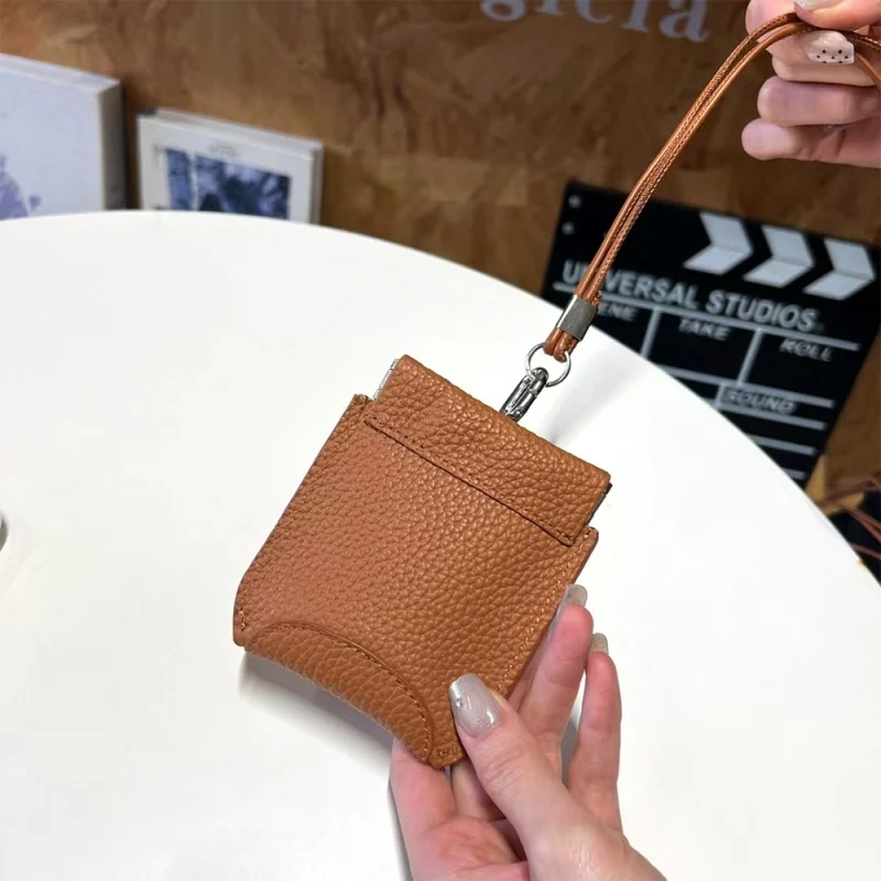 Kompakte Tragbare Halter-Münztasche Mini Ultradünne Halstasche Echtes Leder Geldbörse Führerschein Schlüsseltasche Kartenhalter