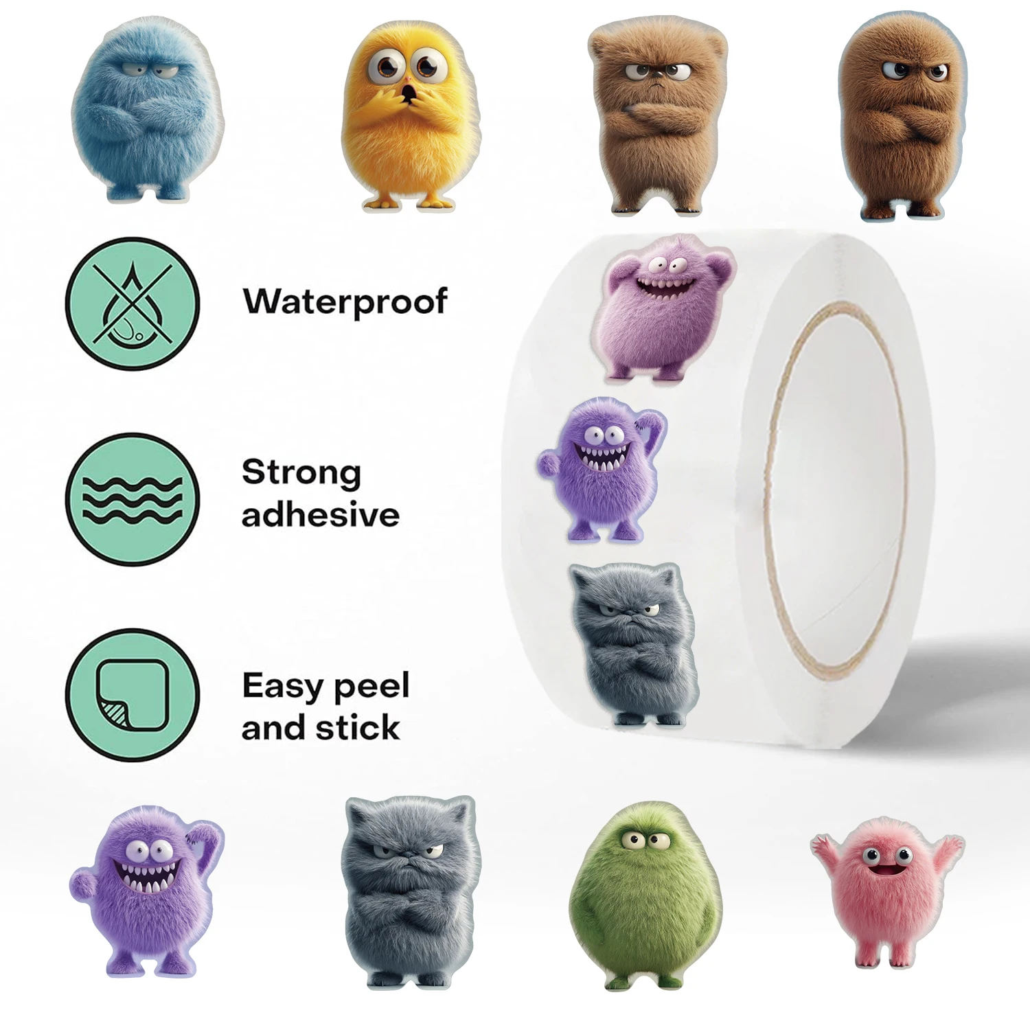 500PCS Creative Plush ของเล่นม้วนสติกเกอร์ของขวัญสติกเกอร์ตกแต่งกระเป๋าเดินทางแท็บเล็ตโน้ตบุ๊คสติกเกอร์กันน้ํา