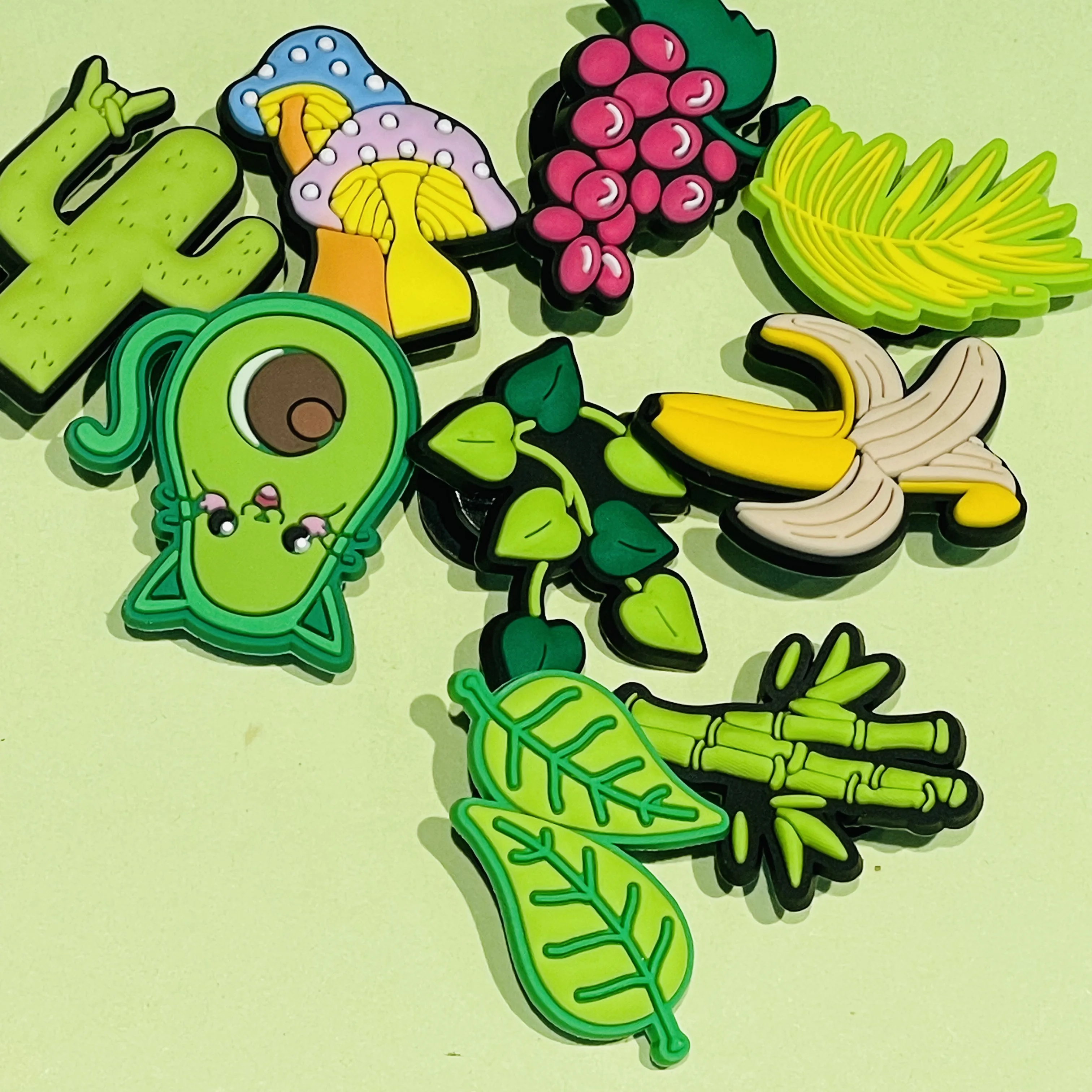 Hot Sales 1-13Pcs Avocado Cat Mushroom Sunflower Shoes Buckle Charms Decorations DIY Kids Lovely Wristband