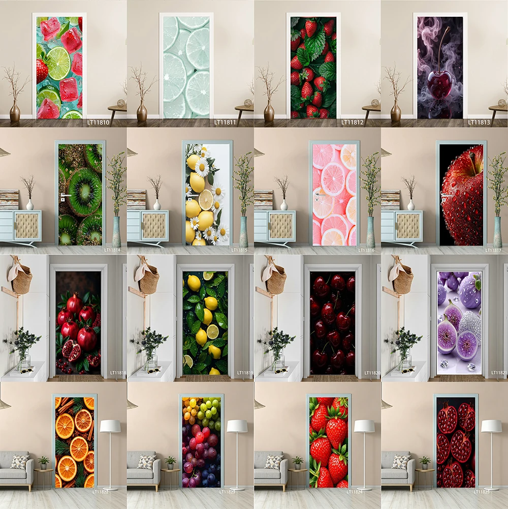 

Fruit Print Door Sticker, Self-Adhesive & Peel and Stick, Removable Vibrant Tropical Food Art Mural for Kitchen & Home Decor