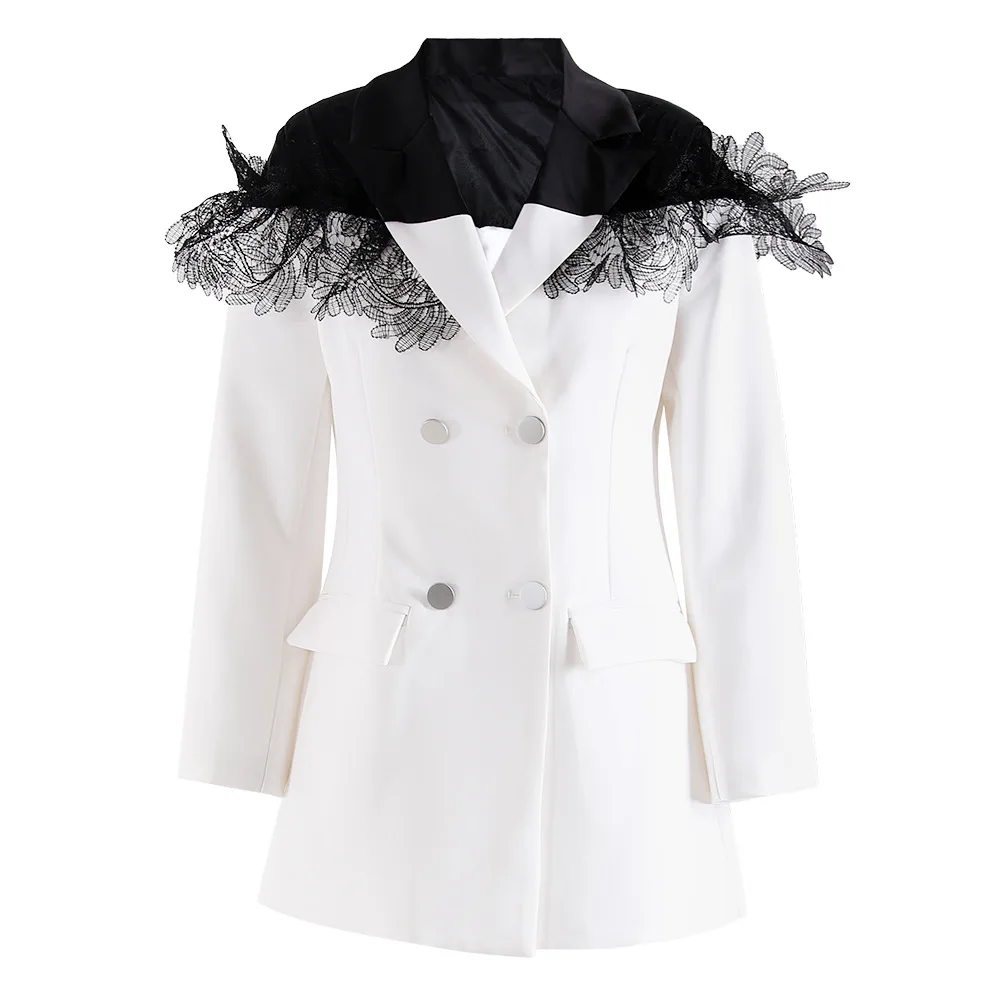 Lace White Women Suit 1 Piece Blazer Female Coat Elegant Formal Business Office Lady Work Wear Jacket Double Breasted Outfit