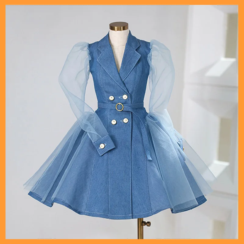 

1/3 модные куклы BJD на заказ, с тонким отворотным воротником для девушек, джинсовая сетка, лоскутное платье, одежда, аксессуары, модель