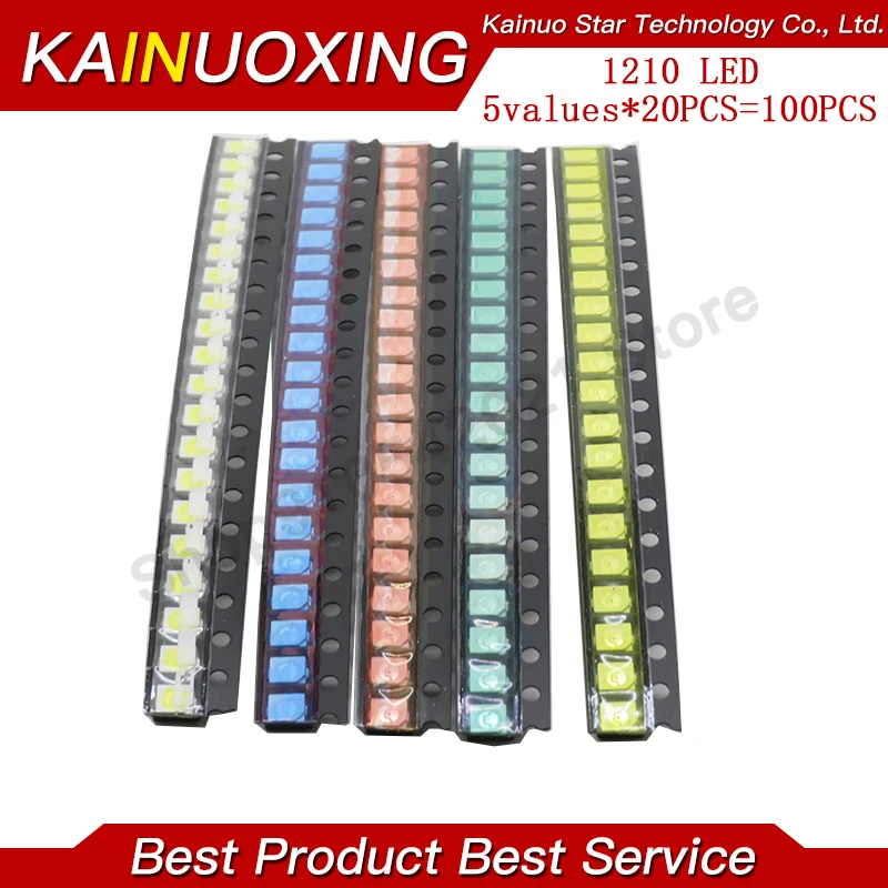 

5 Values* 20pcs=100PCS Bright 3528 1210 SMD LED Kit Red/Green/Blue/Yellow/White 20pcs Each LED Diode 3.5*2.8*1.9mm