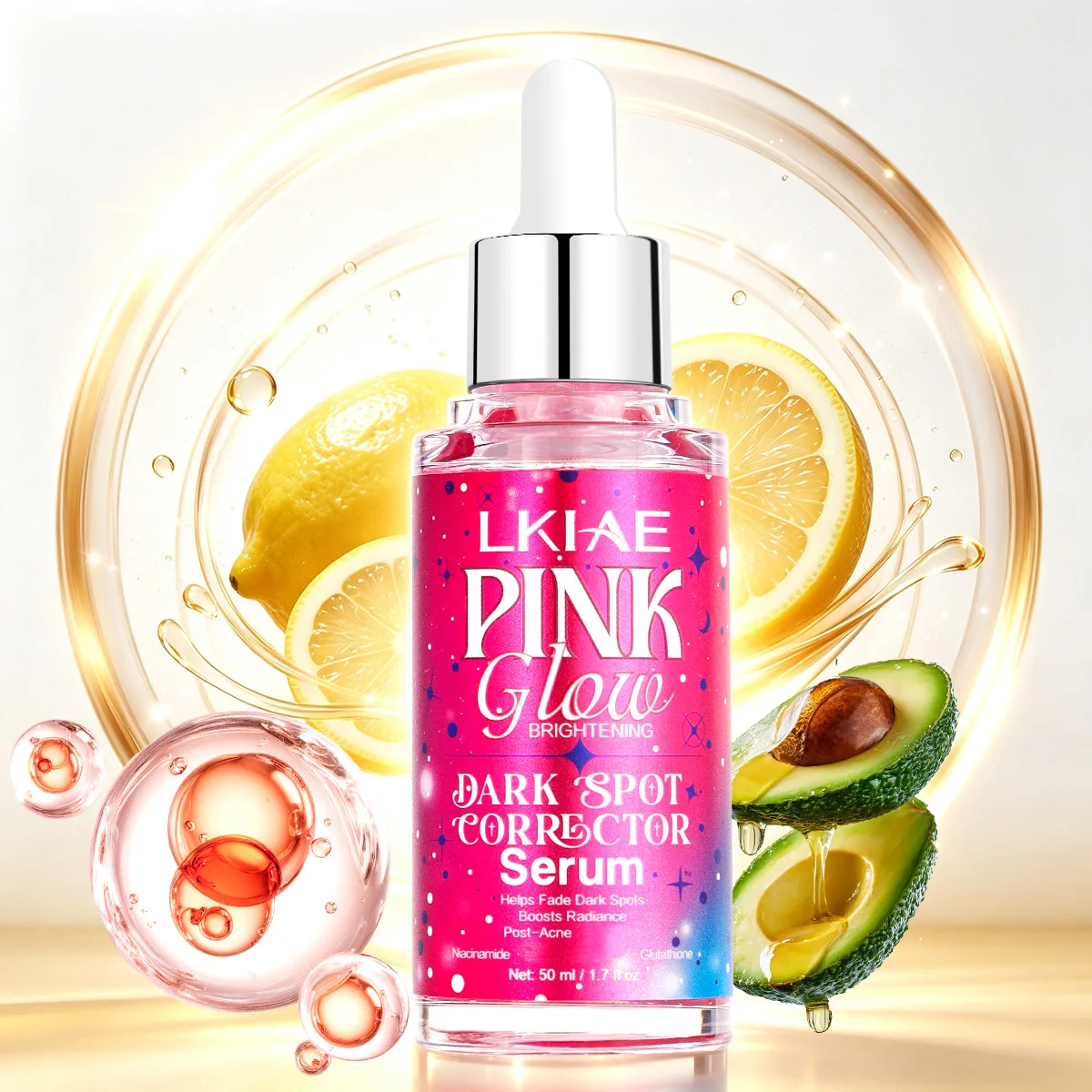 LKIAE Pink Glow Serum For Women, Lightening, Anti Dark Spots, Hyperpigmentation, Moisturizing, Hydrating, Smooth Skin Essence