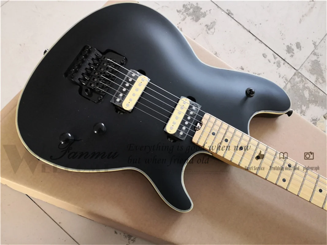 Matte Black electric guitar basswood body maple neck tremolo bridge black tuners HH pickups VH guitar