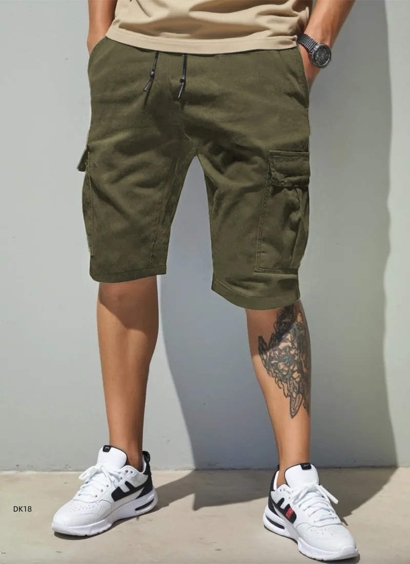 

2026 Summer New Men's Fashion Solid Color Multi Pocket Work Shorts Outdoor Leisure Sports Fitness Running Training Beach Pants