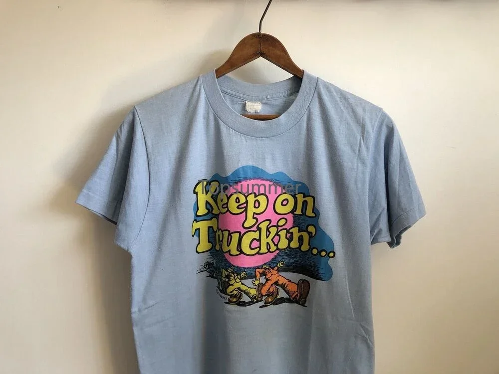 

Vtg 70S Robert Crumb Keep On Truckin’ Iron On Shirt Baby Blue Large