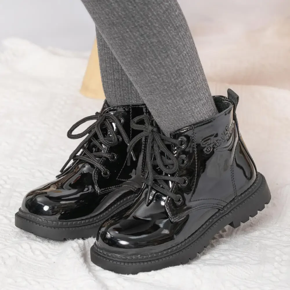 الخريف والشتاء أحذية الأطفال للماء بو الجلود أحذية الأطفال أزياء طفل الدانتيل متابعة البريدي أحذية عالية الفتيان الفتيات #5