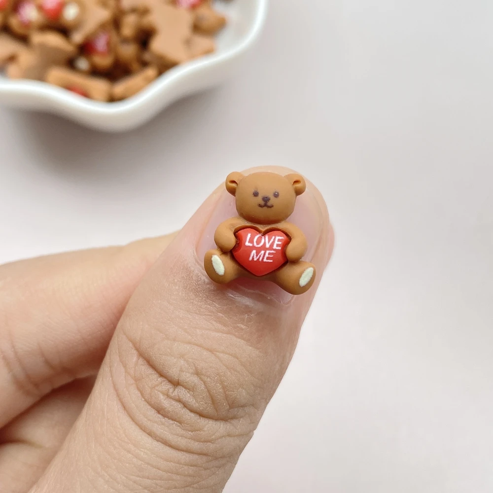30Pcs Cute Mini Cartoon Little Bear Nail Art Resin Designer Charms DIY Craft For Nail 3D Decorations Jewelry