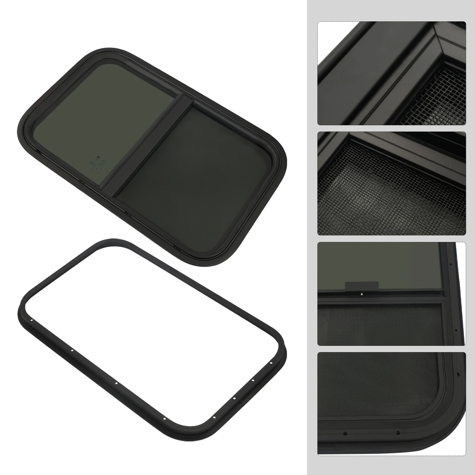 64.36x41.46cm RV Window Replacement Round Corners Slide with Insect Screen for Trailer Camper Construction Vehicles Slide Window