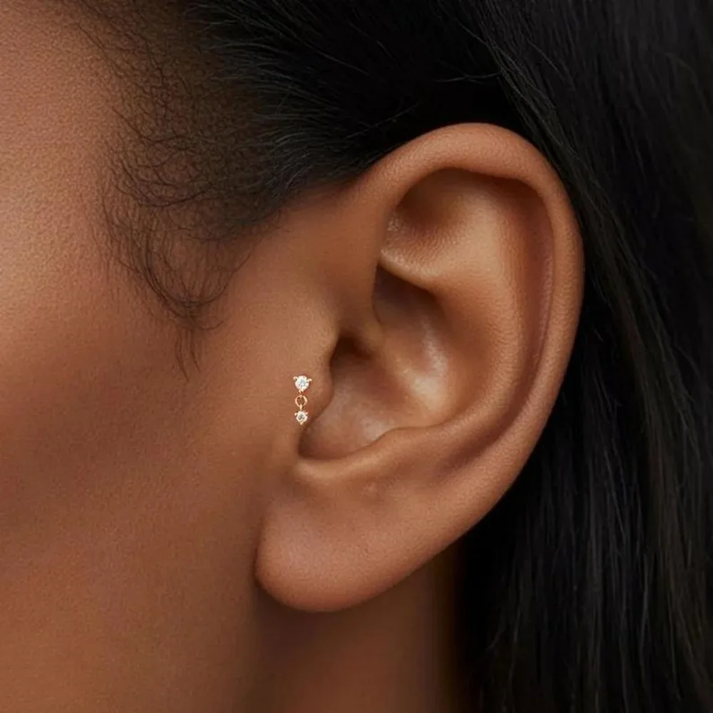 AIDE 925 Sterling Silver Geometric Crown Zircon Flat Head Internal Thread Ear Bone Piercing For Women Party Birthday Gifts