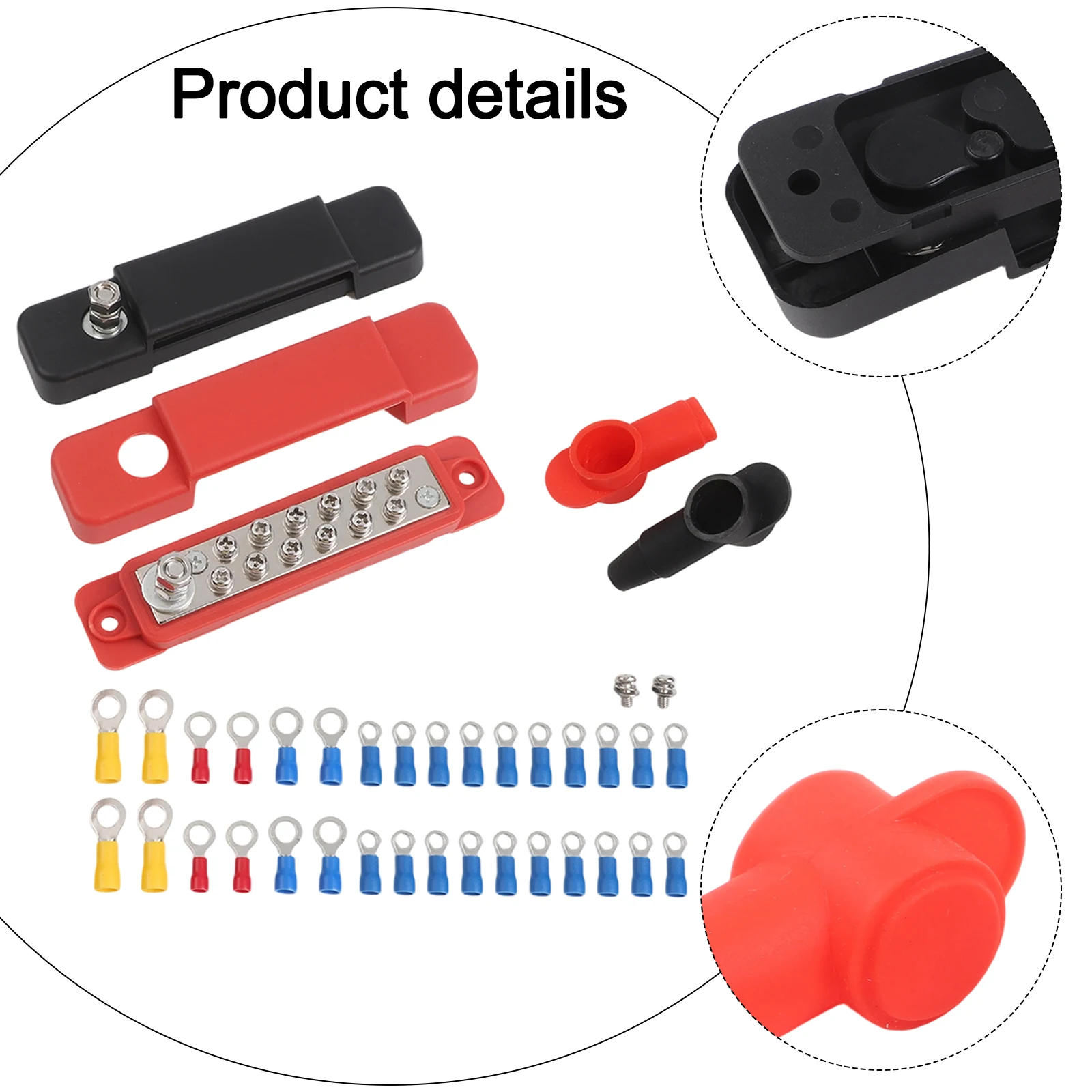2Pcs 150A 48V Busbar Distribution Board Red Black Terminal Block For Marine RV Boat Car Battery Power Wiring Connection System