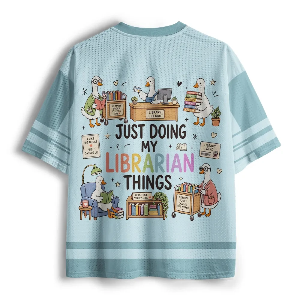 Cartoon Library Fun Printed V-neck Mesh Jersey Bookworm Enthusiast Breathable Mesh 3D Printed Top for Street Wear, Unisex