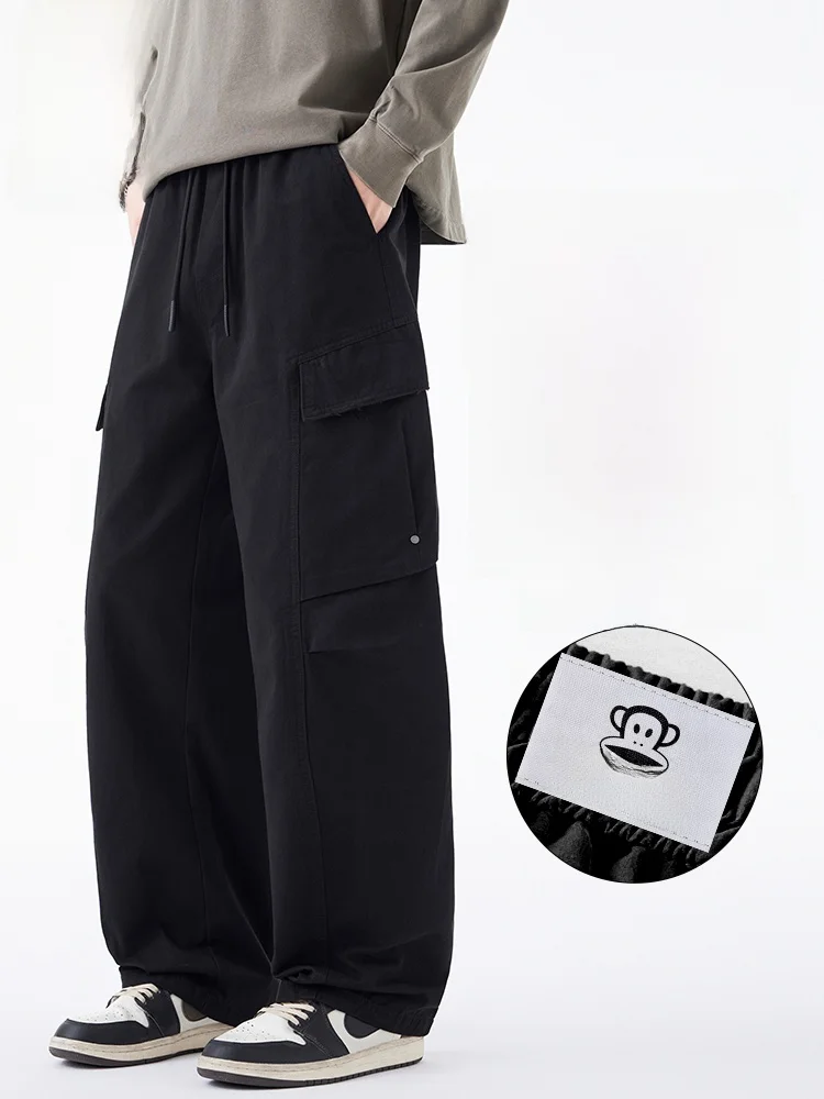 

PaulFrank Bla Casual Pants Men's Loose Fit Pure Cotton Work Trousers Spring Faionable Durable Straight Leg Pants